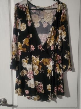 Torrid Black Floral Wrap Top